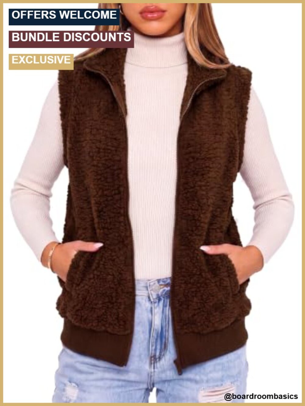 Bluetime Women's Fuzzy Sherpa Fleece Vest Sleeveless Zip-Up Outerwear